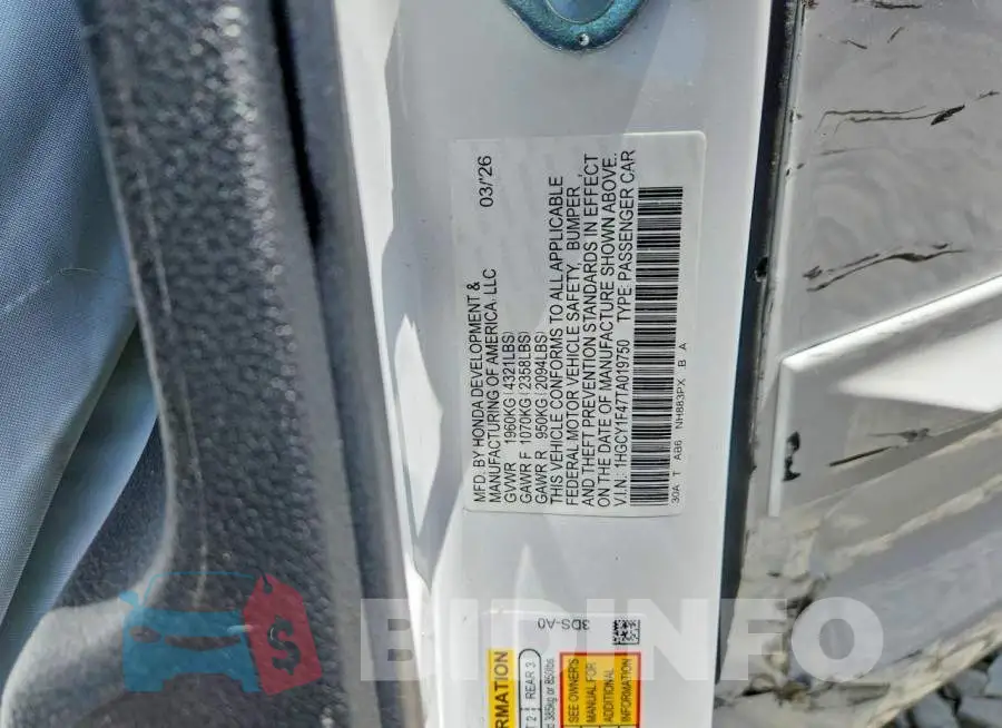 1HGCY1F47TA019750 Photo# 12