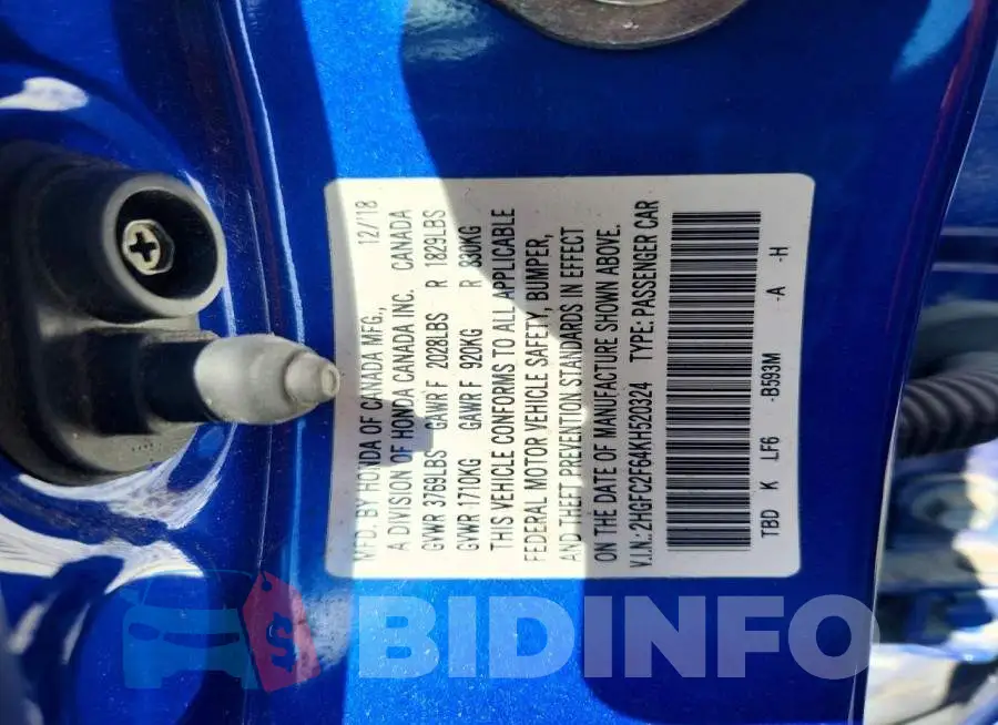 2HGFC2F64KH520324 Photo# 12