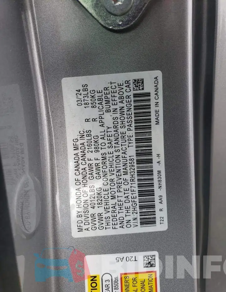 2HGFE1F71RH329581 Photo# 12