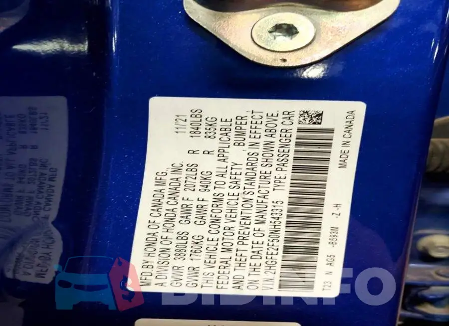 2HGFE2F50NH543315 Photo# 12
