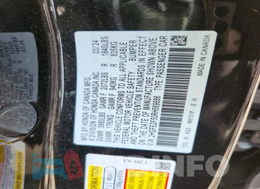 2HGFE2F50RH569886 Photo# 12