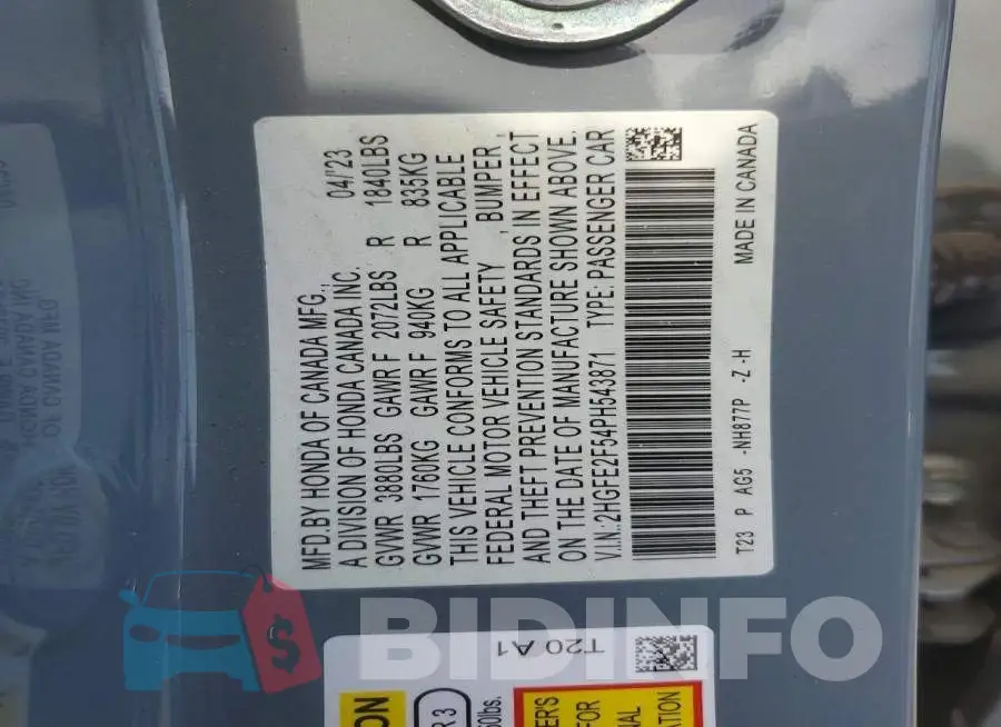 2HGFE2F54PH543871 Photo# 12