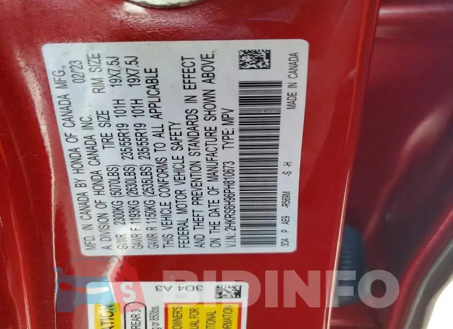 2HKRS6H96PH810673 Photo# 13