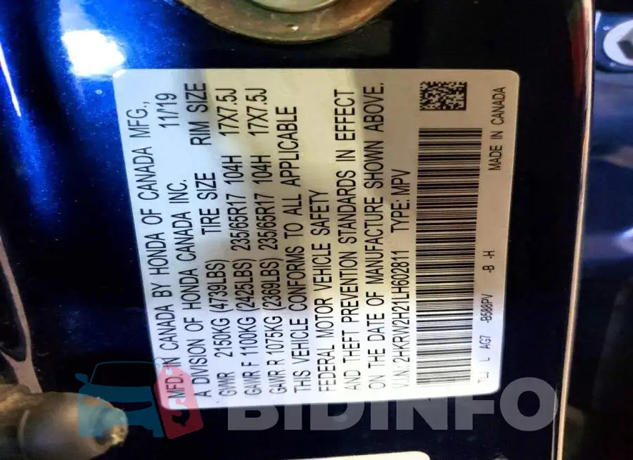 2HKRW2H21LH602811 Photo# 12