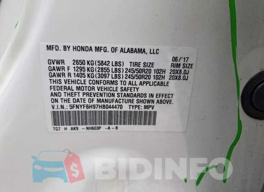 5FNYF6H97HB044470 Photo# 13