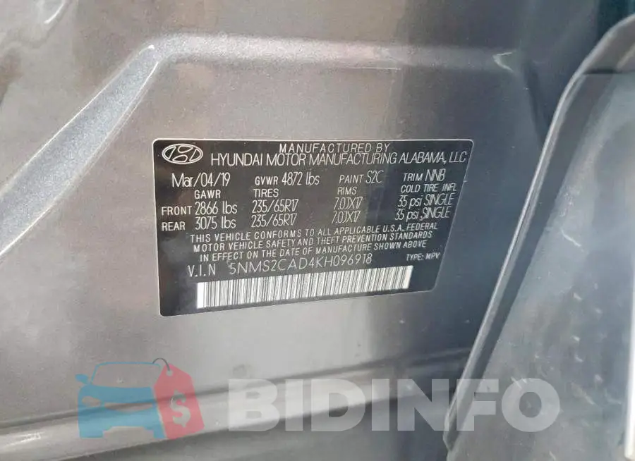 5NMS2CAD4KH096918 Photo# 14