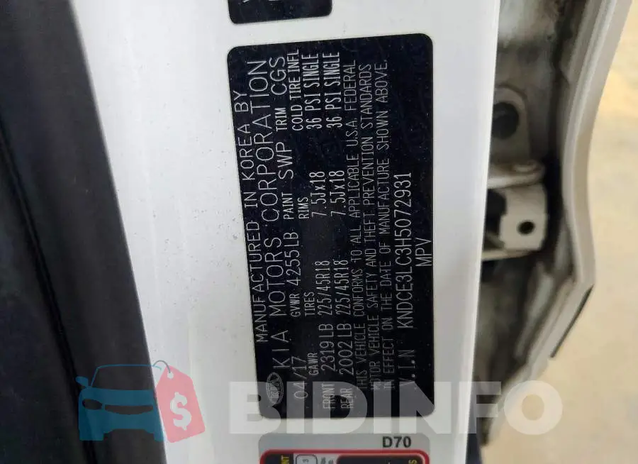 KNDCE3LC3H5072931 Photo# 13