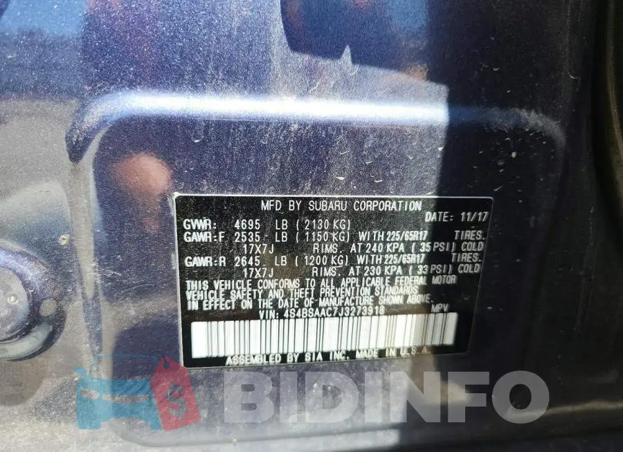 4S4BSAAC7J3273918 Photo# 12