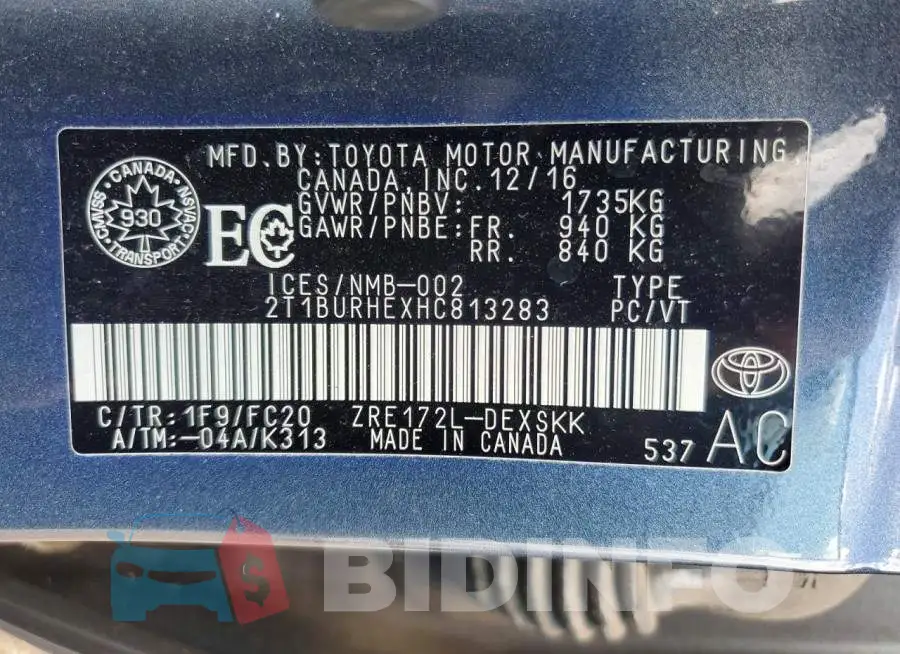 2T1BURHEXHC813283 Photo# 12