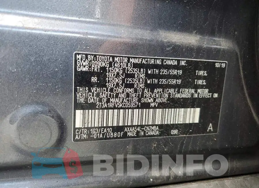 2T3A1RFV5KC059571 Photo# 13