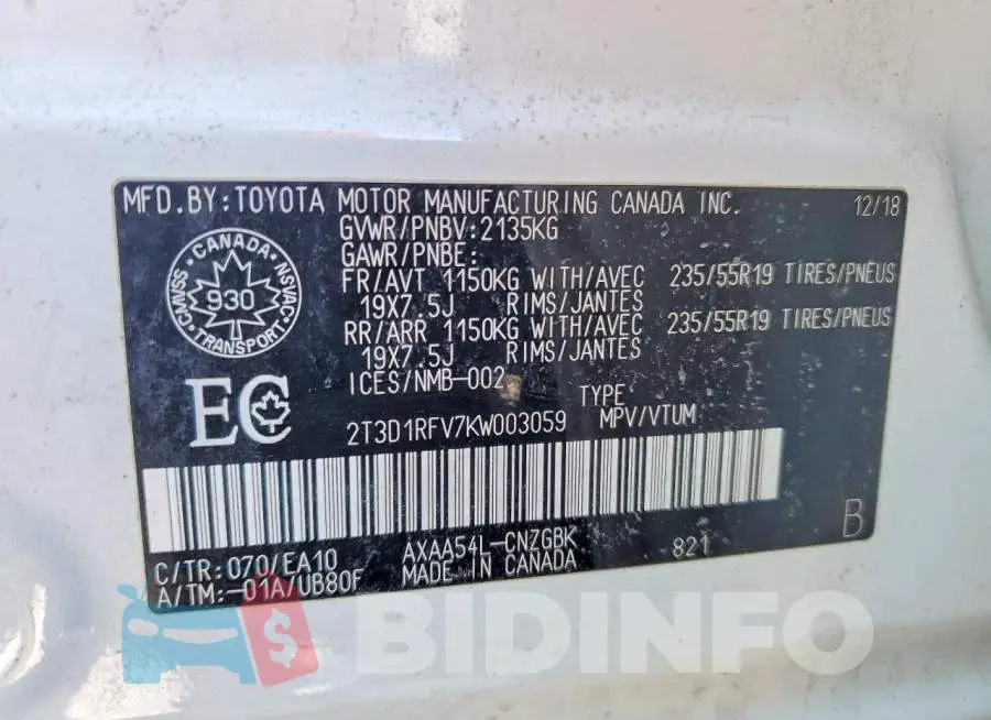 2T3D1RFV7KW003059 Photo# 12