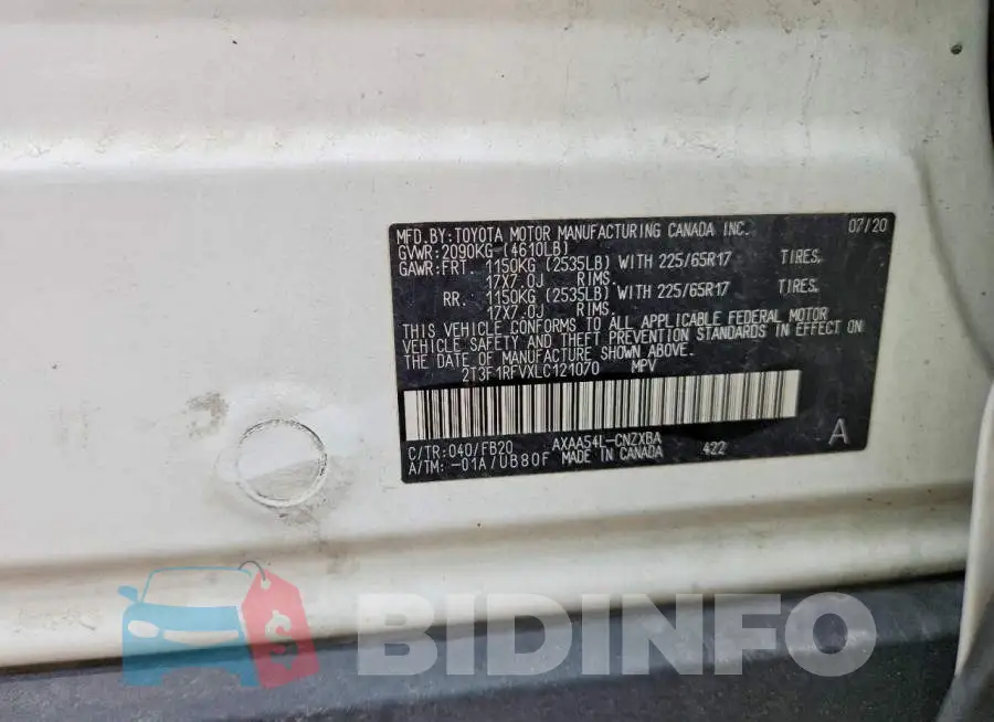 2T3F1RFVXLC121070 Photo# 13