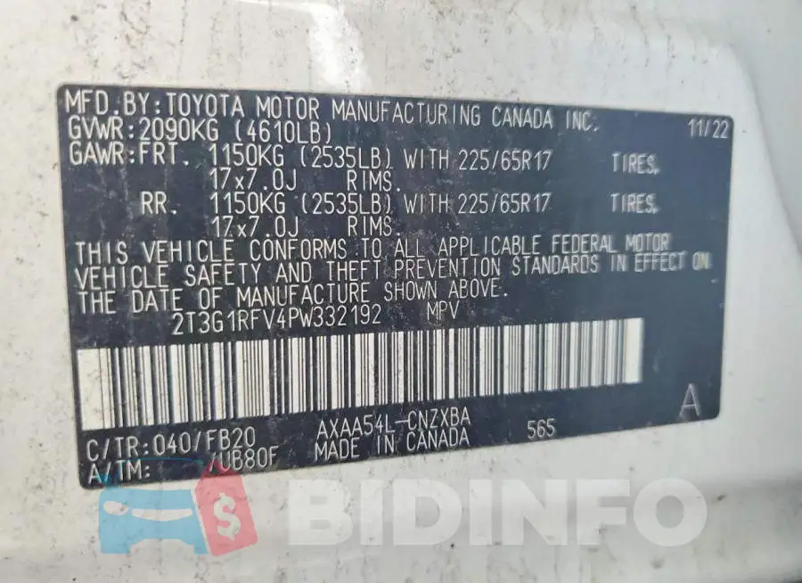 2T3G1RFV4PW332192 Photo# 13