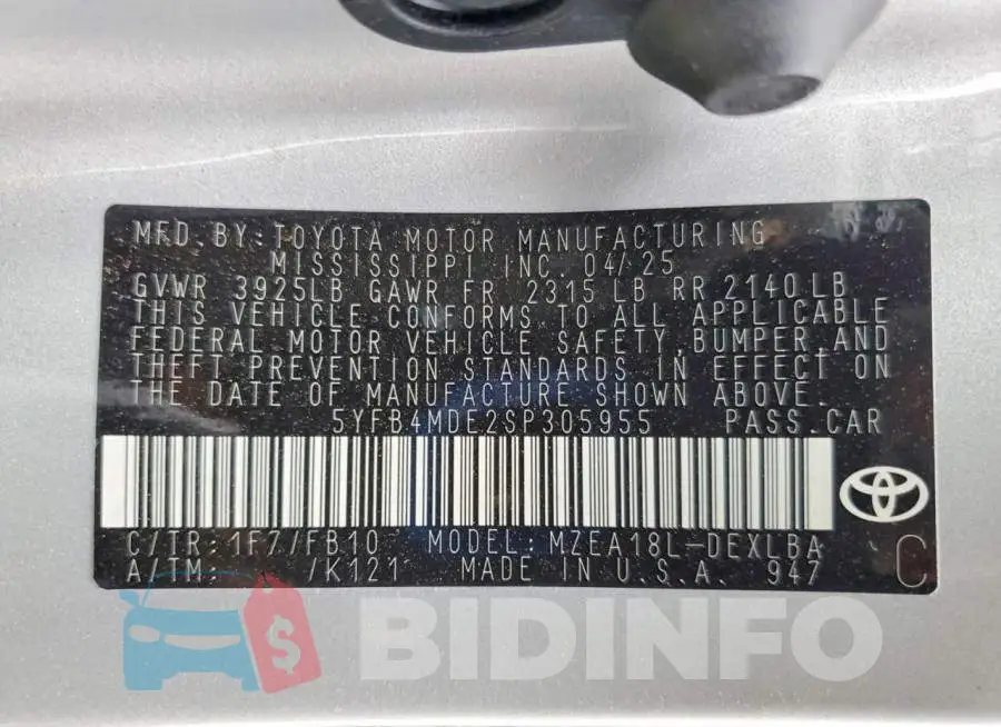 5YFB4MDE2SP305955 Photo# 13