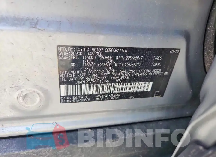 JTMP1RFV9KD515190 Photo# 13