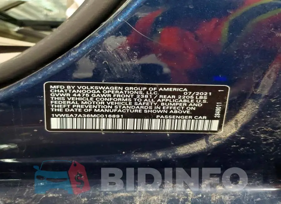 1VWSA7A36MC016891 Photo# 13