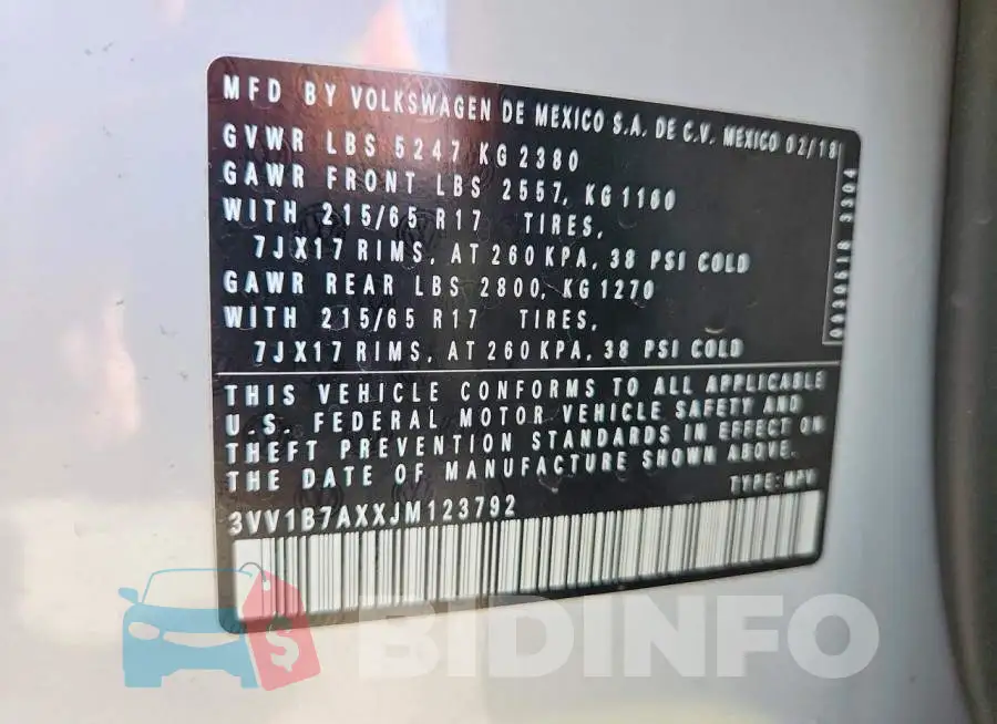 3VV1B7AXXJM123792 Photo# 13