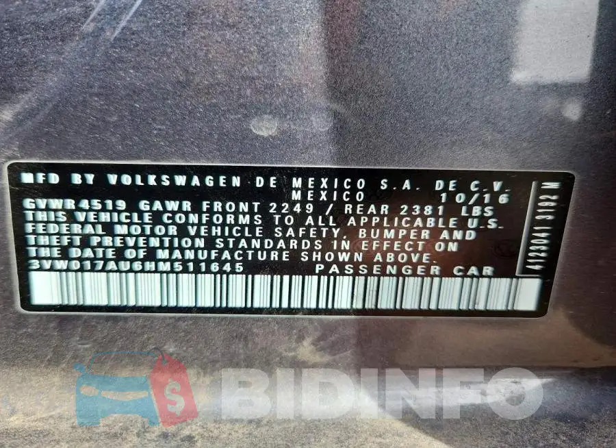 3VW017AU6HM511645 Photo# 12