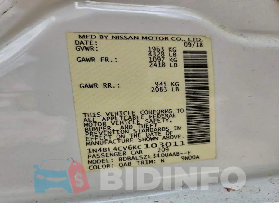 1N4BL4CV6KC103011 Photo# 12