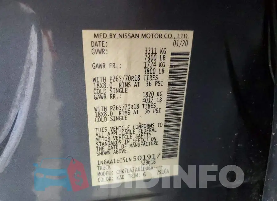 1N6AA1EC5LN501917 Photo# 12