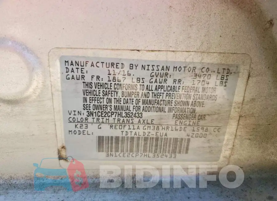 3N1CE2CP7HL352433 Photo# 13