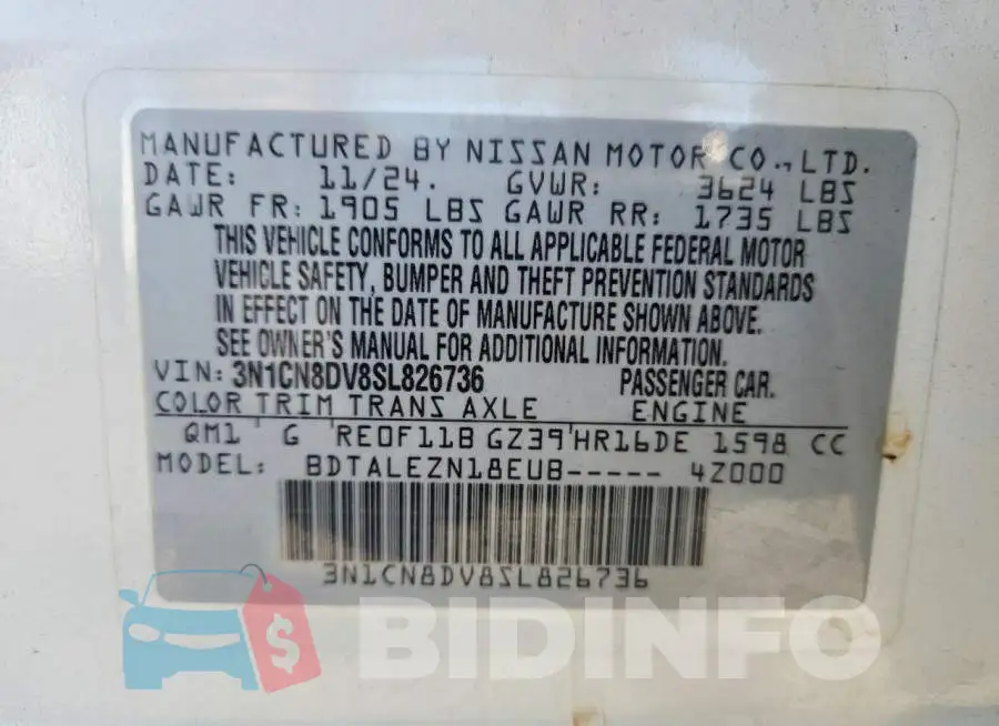 3N1CN8DV8SL826736 Photo# 12