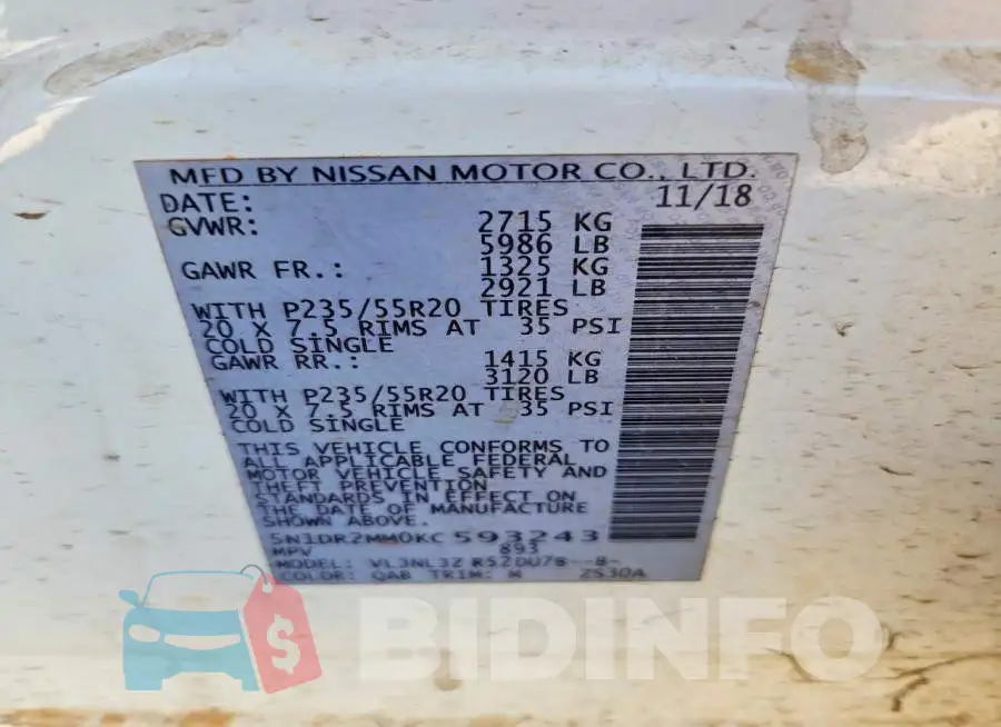 5N1DR2MM0KC593243 Photo# 13