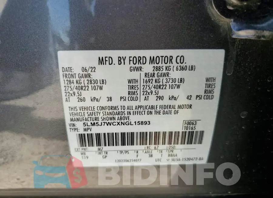 5LM5J7WCXNGL15893 Photo# 13