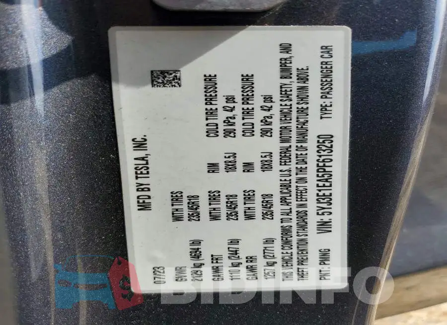5YJ3E1EA5PF613250 Photo# 12
