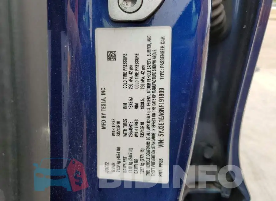 5YJ3E1EA6NF191809 Photo# 13