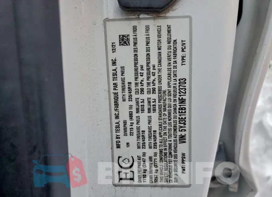 5YJ3E1EB1NF123703 Photo# 13
