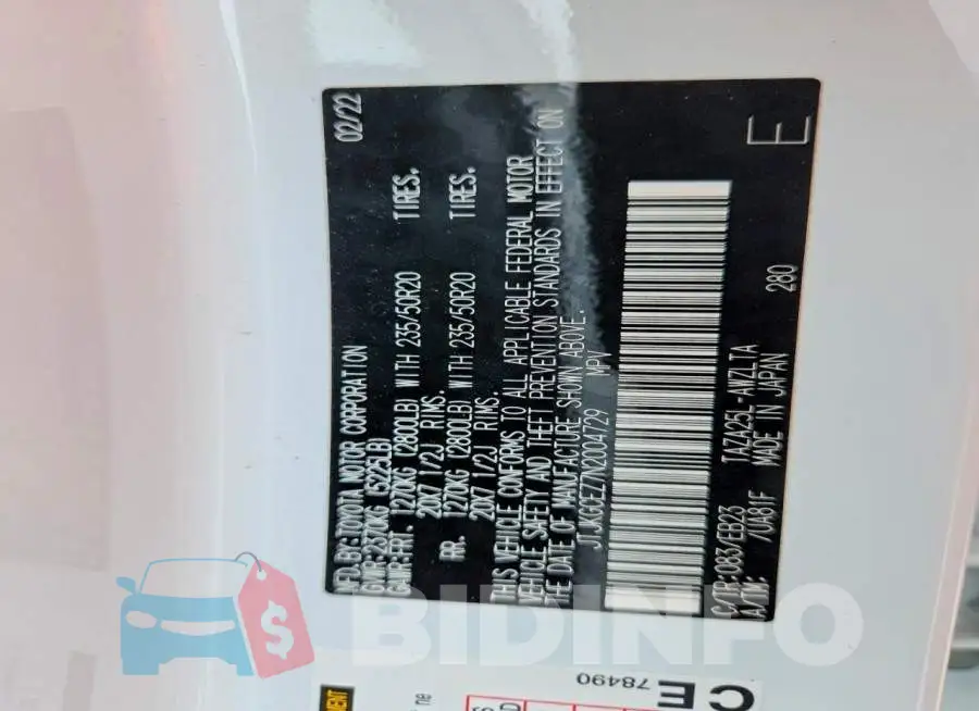 JTJKGCEZ7N2004729 Photo# 12