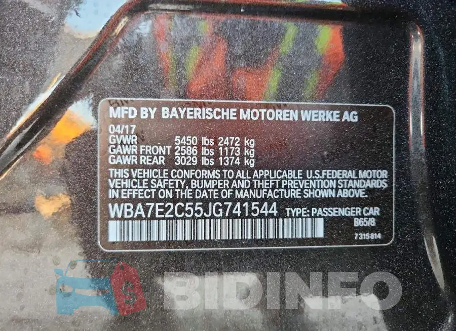 WBA7E2C55JG741544 Photo# 12