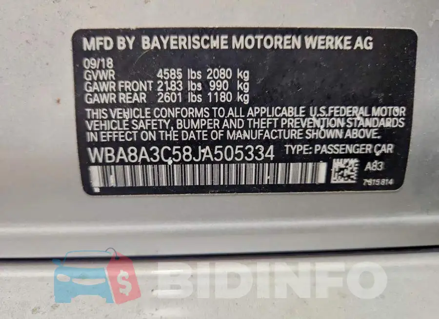 WBA8A3C58JA505334 Photo# 12