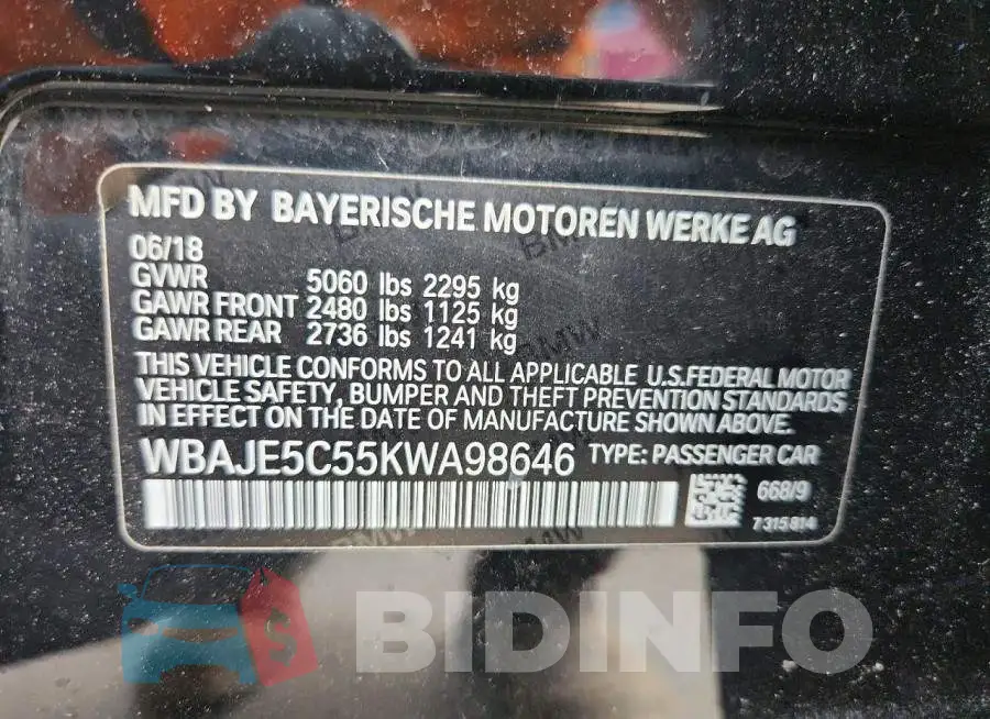 WBAJE5C55KWA98646 Photo# 12