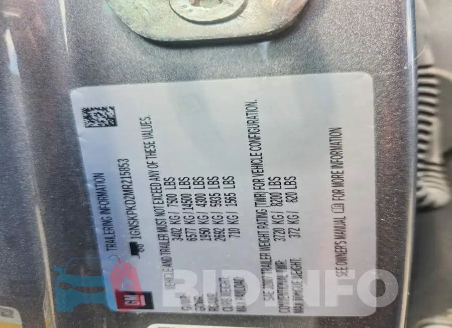 1GNSKPKD2MR215853 Photo# 13
