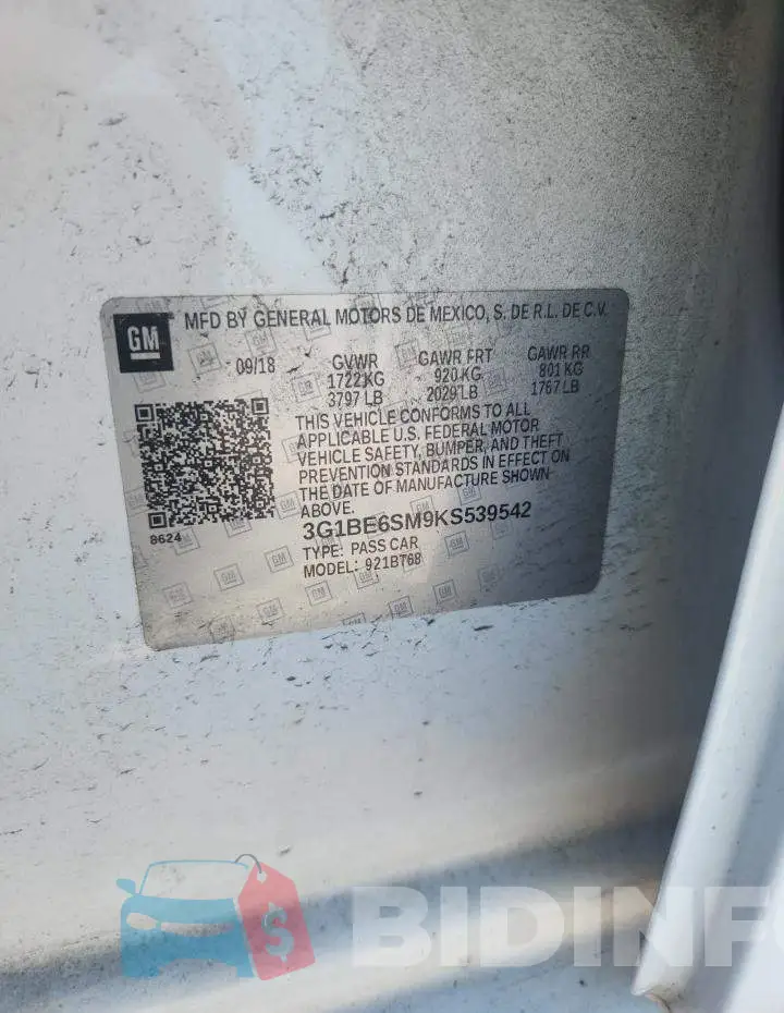 3G1BE6SM9KS539542 Photo# 12