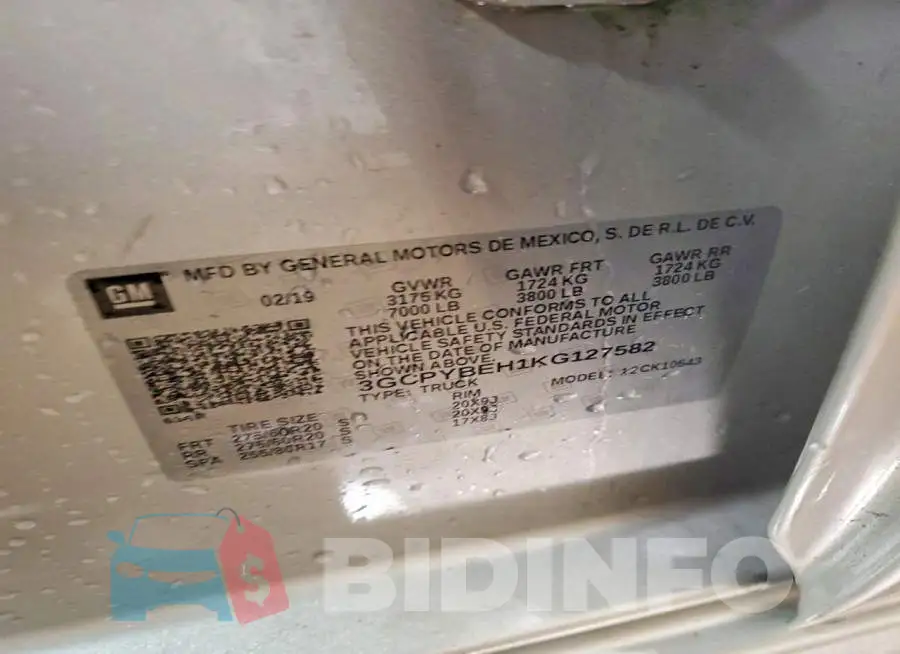 3GCPYBEH1KG127582 Photo# 13