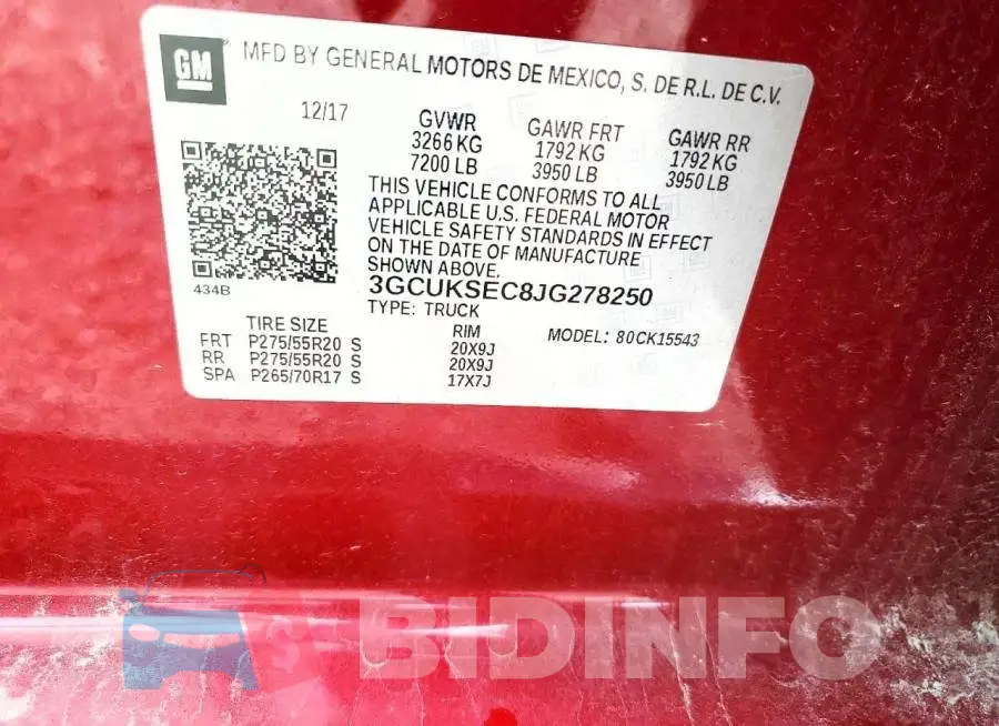 3GCUKSEC8JG278250 Photo# 12