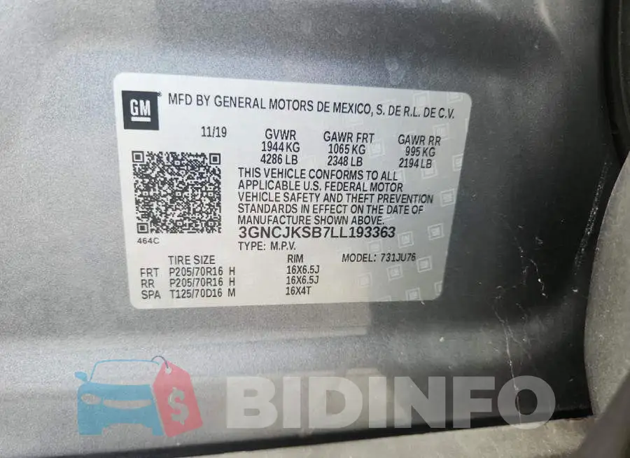 3GNCJKSB7LL193363 Photo# 13