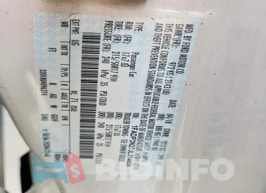 1FADP3N27JL314856 Photo# 12