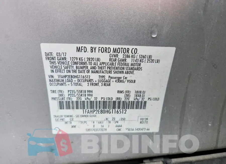 1FAHP2E80HG116512 Photo# 13