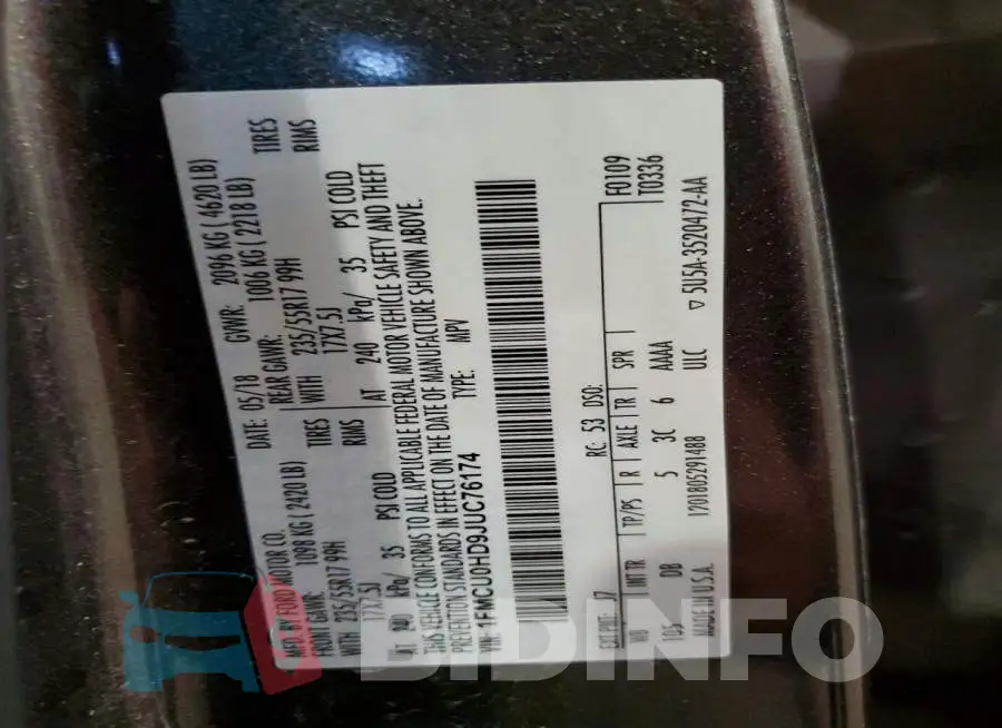 1FMCU0HD9JUC76174 Photo# 14
