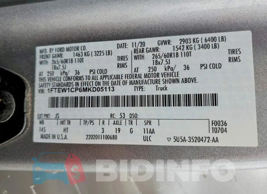 1FTEW1CP6MKD05113 Photo# 12