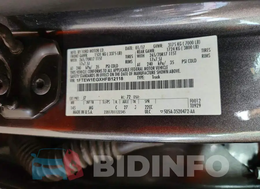 1FTEW1EGXHFB12118 Photo# 12