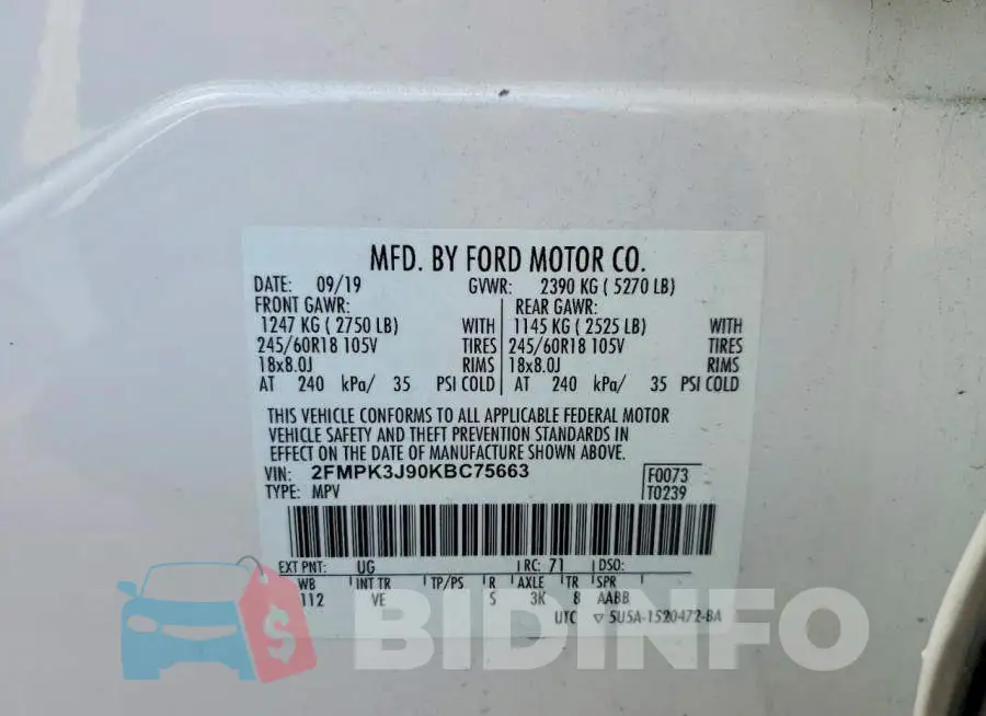 2FMPK3J90KBC75663 Photo# 14