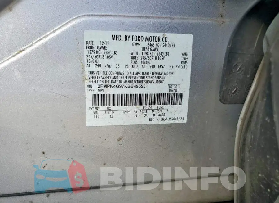 2FMPK4G97KBB49555 Photo# 12