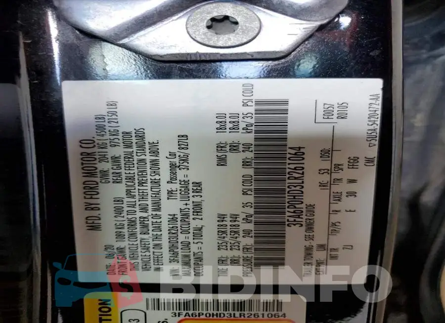 3FA6P0HD3LR261064 Photo# 12
