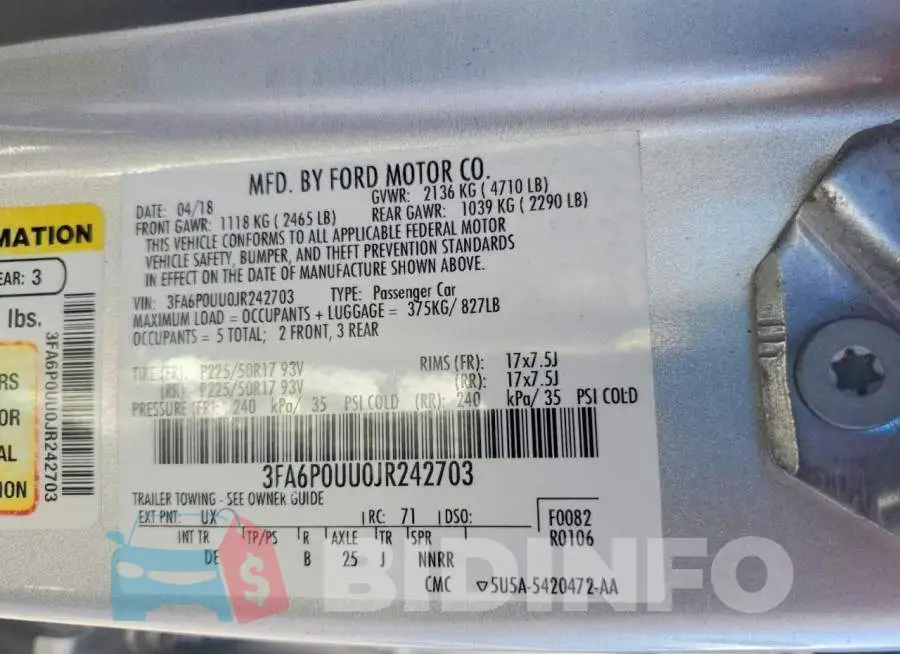 3FA6P0UU0JR242703 Photo# 12