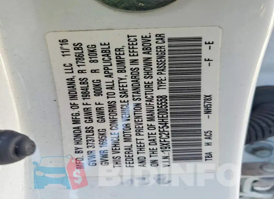 19XFC2F54HE005558 Photo# 13